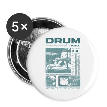 Rock-Schlagzeuger, Trommelspieler, Streetwear - Buttons groß 56 mm (5er Pack) - Weiß - Vorne