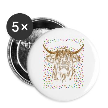 Déguisement têtu de bétail des Highlands - Lot de 5 grands badges (56 mm) - blanc - Devant