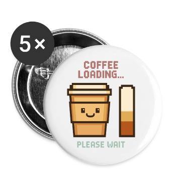 Coffee Loading Pixel Art - Morgenstart mit Charme - Buttons groß 56 mm (5er Pack) - Weiß - Vorne
