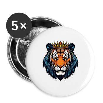Royal tiger head with crown - Buttons large 2.2''/56 mm (5-pack) - white - Front