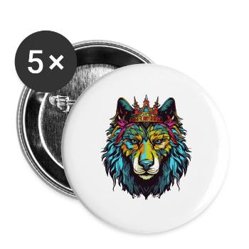 Wolf Comic Krone - Buttons groß 56 mm (5er Pack) - Weiß - Vorne