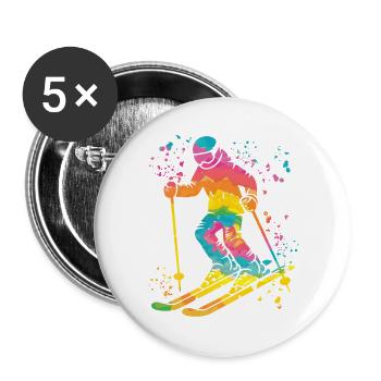 Ski alpin Sports d’hiver Ski nordique - Lot de 5 grands badges (56 mm) - blanc - Devant