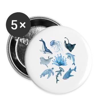 ocean animals - Buttons large 2.2''/56 mm (5-pack) - white - Front