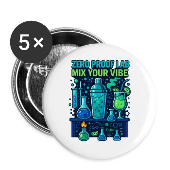 zero proof lab, mocktail chemie - Buttons groß 56 mm (5er Pack) - Weiß - Vorne