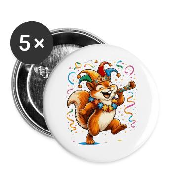Écureuil de carnaval – Motif coloré de carnaval - Lot de 5 grands badges (56 mm) - blanc - Devant