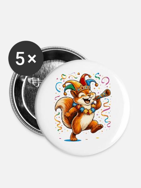 Karneval Eichhörnchen – Buntes Faschingsmotiv - Buttons/Badges stor, 56 mm (5-pack) - hvid