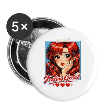 Retro Anime Girl Feeling Great Red Hair Aesthetic - Buttons groß 56 mm (5er Pack) - Weiß - Vorne