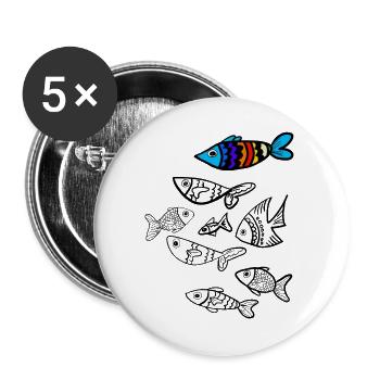 Colorful fish over fish - Buttons large 2.2''/56 mm (5-pack) - white - Front