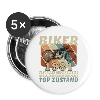 45th Birthday Vintage 1981 Motorcyclist Biker - Buttons large 2.2''/56 mm (5-pack) - white - Front
