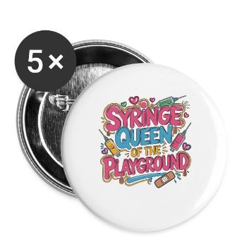 Infirmière pédiatrique Seringue Reine des enfants Infirmière - Lot de 5 grands badges (56 mm) - blanc - Devant