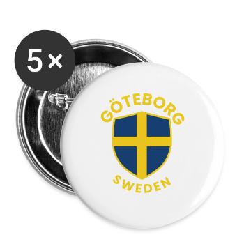 Göteborgs Sköld in schwedischen Farben - Buttons groß 56 mm (5er Pack) - Weiß - Vorne