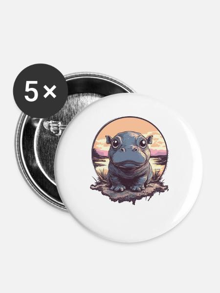 Sonnenuntergang Hippo Illustration - Buttons groß 56 mm (5er Pack) - Weiß