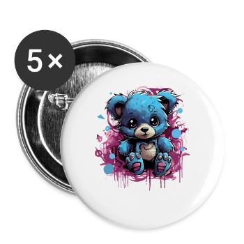 Blauer Kuschelbär Graffiti Pop - Buttons groß 56 mm (5er Pack) - Weiß - Vorne