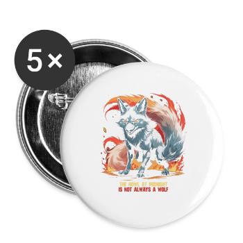 Kitsune Mythologische Kreaturen - Buttons groß 56 mm (5er Pack) - Weiß - Vorne