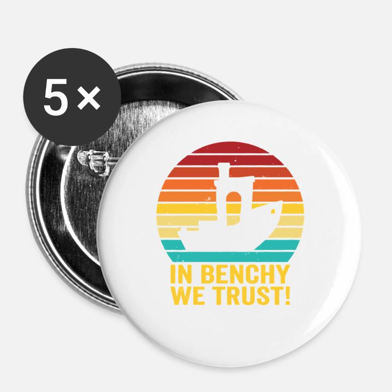 In Benchy We Trust – Retro 3D Printing Design - Buttons large 2.2''/56 mm (5-pack) - white