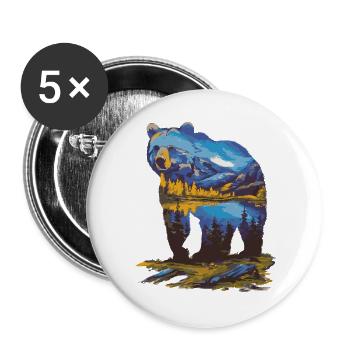 Wander Bär Berge See Retro Natur Design - Buttons groß 56 mm (5er Pack) - Weiß - Vorne