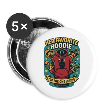 Her Favorite Hoodie, Valentine's Day Gift - Buttons large 2.2''/56 mm (5-pack) - white - Front