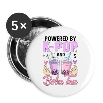 Powered By K Pop And Boba Tea - Buttons large 2.2''/56 mm (5-pack) - white - Front