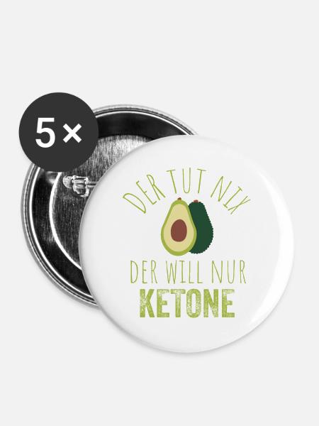 Avocado Keto Spruchbild - Buttons groß 56 mm (5er Pack) - Weiß