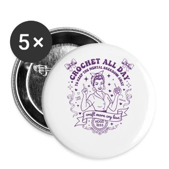 Crochet Lover Crochet All Day Craft More Cry Less - Buttons large 2.2''/56 mm (5-pack) - white - Front