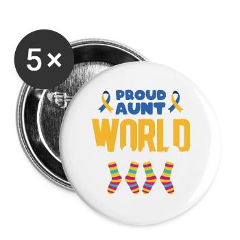 Proud Aunt World Down-Syndrom-Tag Sockendesign - Buttons groß 56 mm (5er Pack) - Weiß - Vorne