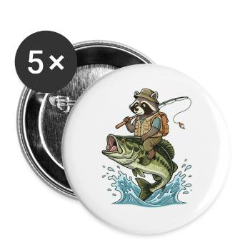 Funny raccoon rides on a bass fish - Buttons large 2.2''/56 mm (5-pack) - white - Front