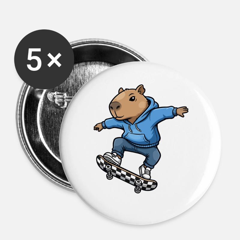 Capybara Skateboard - Buttons large 2.2''/56 mm (5-pack) - white