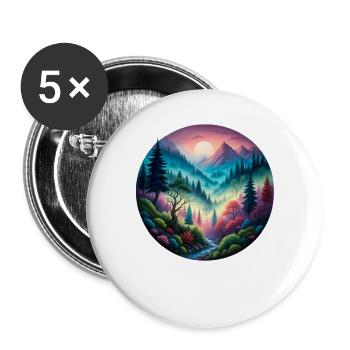 Farbige Waldlandschaft im Abendlicht gemalt Natur - Buttons groß 56 mm (5er Pack) - Weiß - Vorne