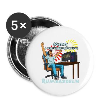Rumdaddeln: Gaming-Lieblingsbeschäftigung - Buttons groß 56 mm (5er Pack) - Weiß - Vorne