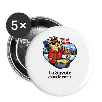 Savoie Fondue Alpen-Savoie im Herzen - Buttons groß 56 mm (5er Pack) - Weiß - Vorne