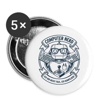 Logo du robot nerd informatique - Lot de 5 grands badges (56 mm) - blanc - Devant