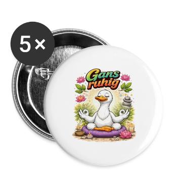 Gans ruhig – Entspannung durch Meditation - Buttons groß 56 mm (5er Pack) - Weiß - Vorne