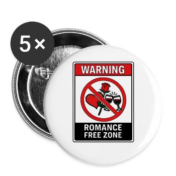 Warning Romance Free Zone - Buttons large 2.2''/56 mm (5-pack) - white - Front