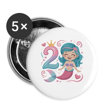 Meerjungfrau 2. Geburtstag 2 Jahre - Buttons groß 56 mm (5er Pack) - Weiß - Vorne