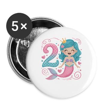 Meerjungfrau 2. Geburtstag 2 Jahre - Buttons groß 56 mm (5er Pack) - Weiß - Vorne