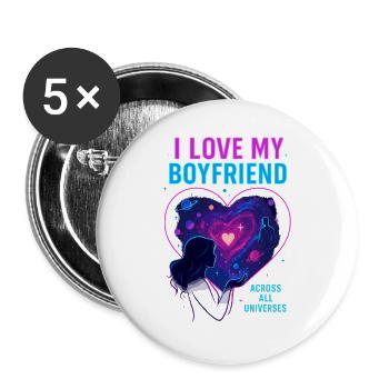 Valentinstag Boyfriend Liebe - Buttons groß 56 mm (5er Pack) - Weiß - Vorne