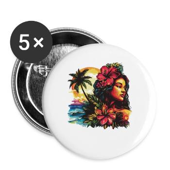 Plage d’Hibiscus des Femmes des Tropiques - Lot de 5 grands badges (56 mm) - blanc - Devant