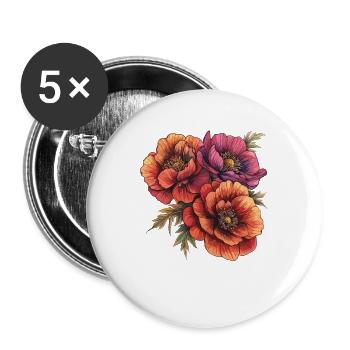 Sommerliche Blütenillustration in Orange - Buttons groß 56 mm (5er Pack) - Weiß - Vorne