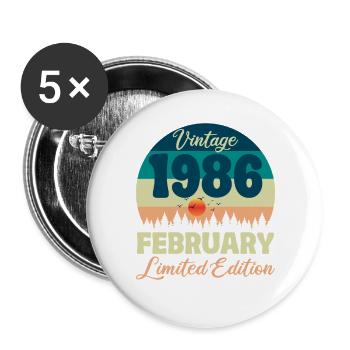 Anniversaire Février 1986 Cadeau Vintage Limited - Lot de 5 grands badges (56 mm) - blanc - Devant