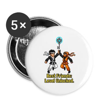 Best Friends Level Unlocked Pixel Ninjas - Buttons groß 56 mm (5er Pack) - Weiß - Vorne