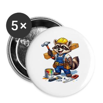 Construction Raccoon in workshop look - Buttons large 2.2''/56 mm (5-pack) - white - Front