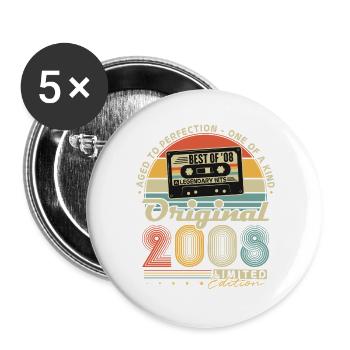 Cadeau rétro vintage pour le 18e anniversaire 2008 - Lot de 5 grands badges (56 mm) - blanc - Devant
