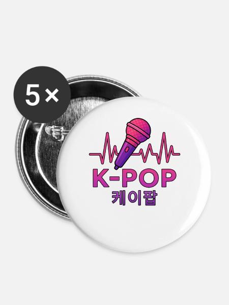 K Pop Korean - Buttons groß 56 mm (5er Pack) - Weiß