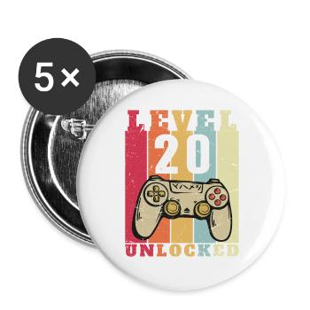 Level 20 Vollständiges 20-jähriges Jubiläum - Buttons groß 56 mm (5er Pack) - Weiß - Vorne
