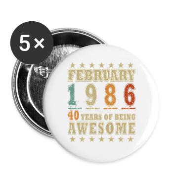 Anniversaire février 1986 Cadeau Vintage Limited - Lot de 5 grands badges (56 mm) - blanc - Devant
