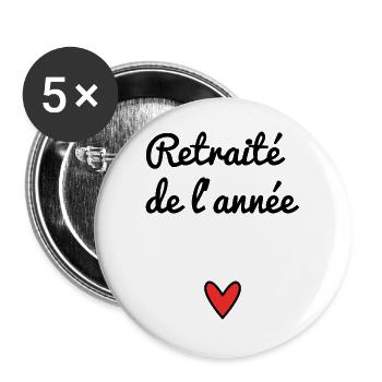 RENTE. RENTE. PENSIONIERT. RENTE. HERZ - Buttons groß 56 mm (5er Pack) - Weiß - Vorne