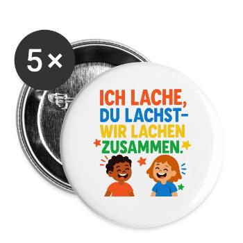 Wir lachen zusammen Spruch Design - Buttons groß 56 mm (5er Pack) - Weiß - Vorne
