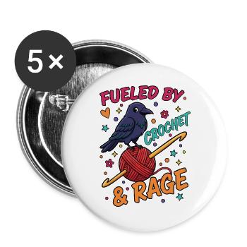 Fueled By Crochet And Rage Funny Crochet Lover - Buttons large 2.2''/56 mm (5-pack) - white - Front