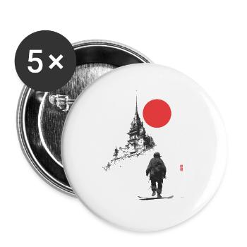 Wintersilhouette: Burg und rote Sonne - Buttons groß 56 mm (5er Pack) - Weiß - Vorne