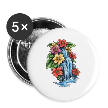 Tropischer Wasserfall Hibiskus - Buttons groß 56 mm (5er Pack) - Weiß - Vorne
